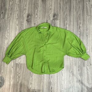 Zara lime green balloon sleeved blouse